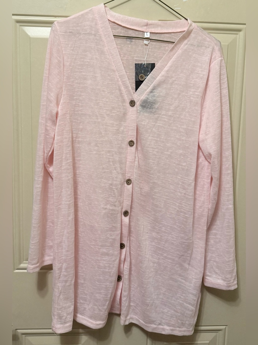 JWD Light Pink Long Cardigan V Neck Long Sleeves Lightweight Size Large